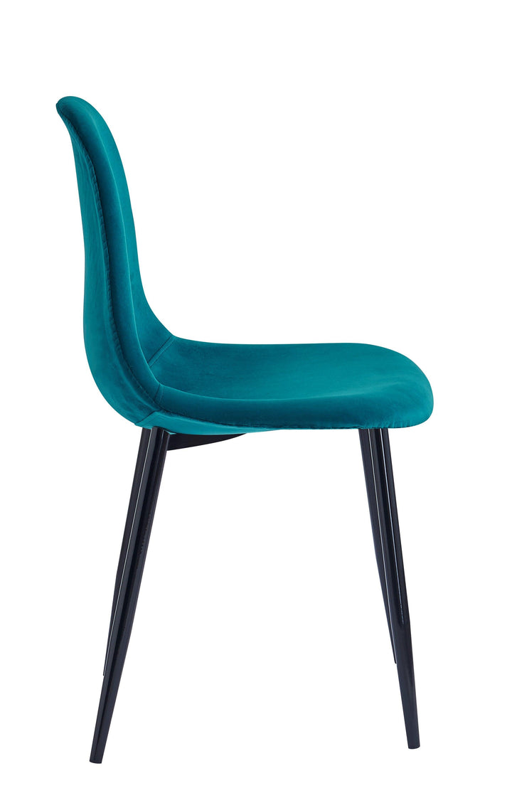 Lot de 4 chaises en métal et velours bleu canard