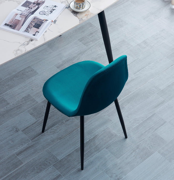 Lot de 4 chaises en métal et velours bleu canard