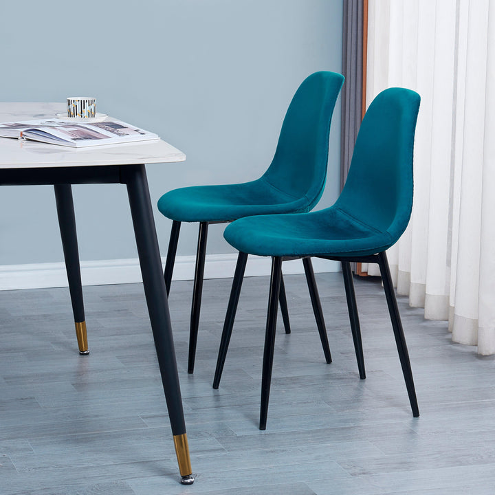 Lot de 4 chaises en métal et velours bleu canard