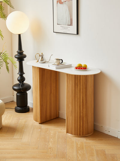 CONSOLPIREUS - Console van hout met marmerlook blad