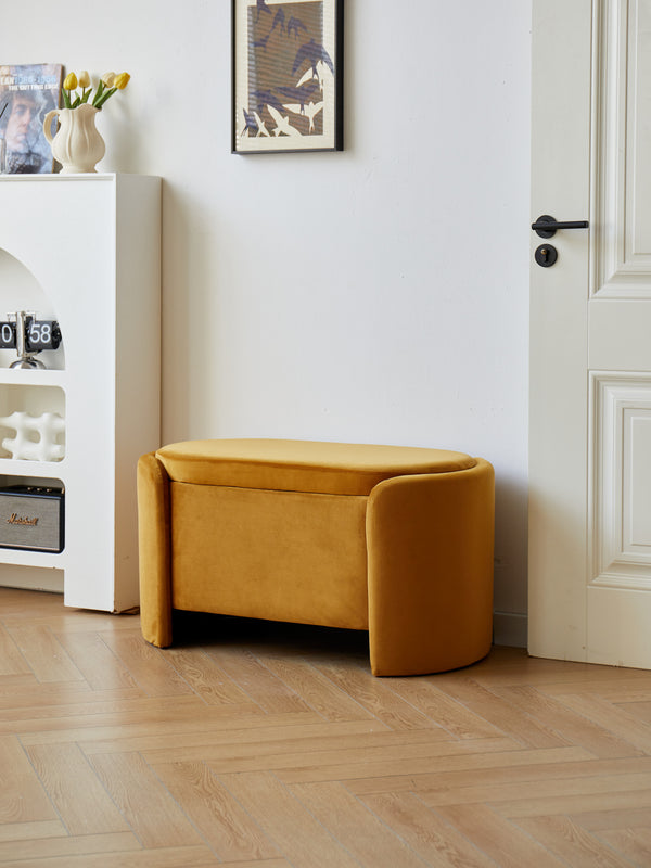 MOSS - Banc avec rangement en velours jaune moutarde