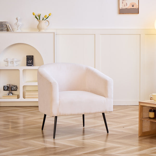 KIRUNA - Fauteuil de salon en métal et velours côtelé beige