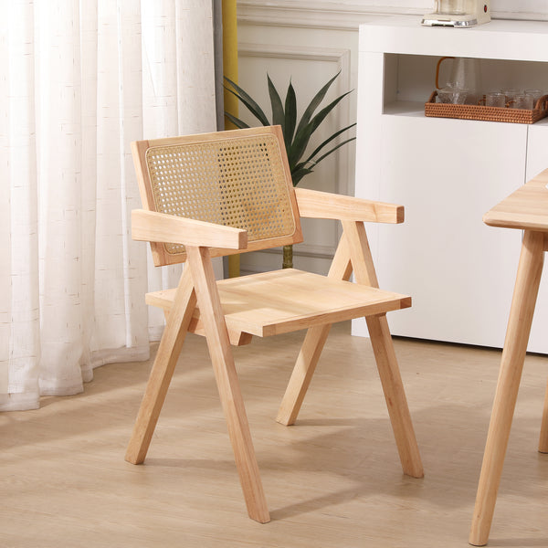 MADEIRA - Fauteuil de table en bois et cannage naturel