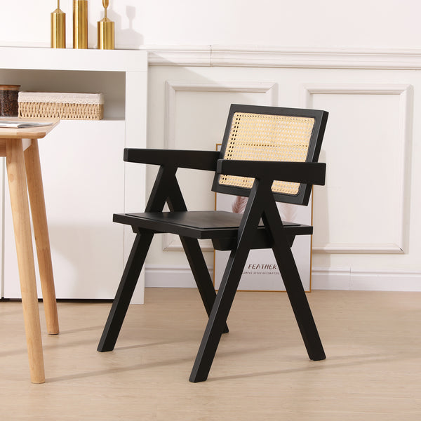 MADEIRA - Fauteuil de table en bois et cannage noir