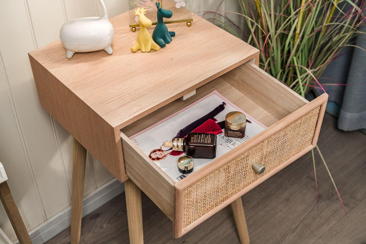 Table de chevet 1 tiroir en rotin naturel