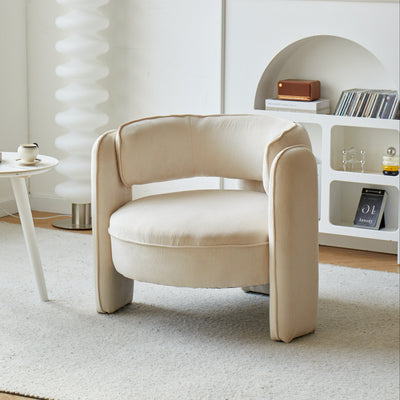 BANGUI - Loungestol i beige fløjl med ribstruktur