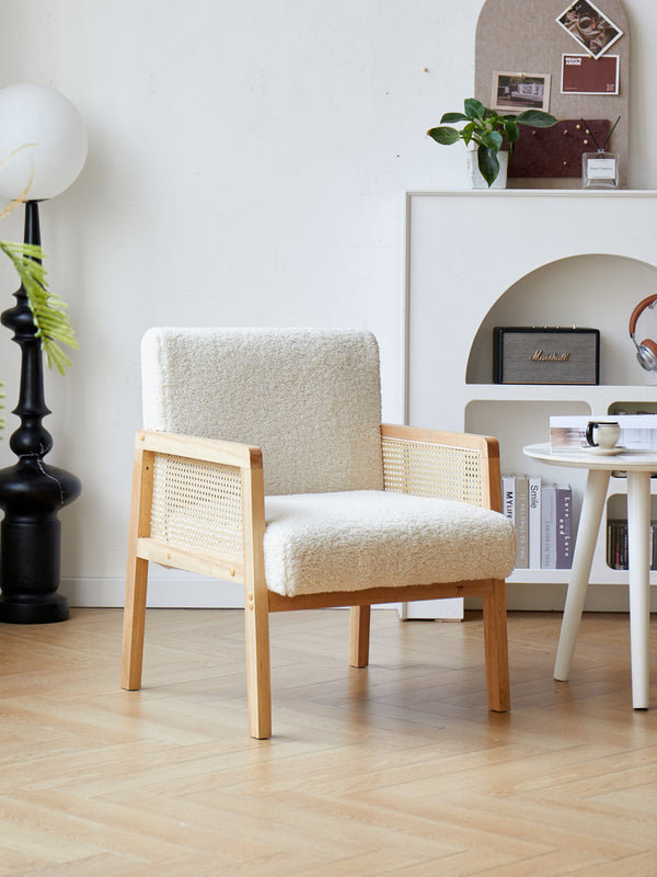BORGO - Fauteuil de salon en bois massif et cannage blanc