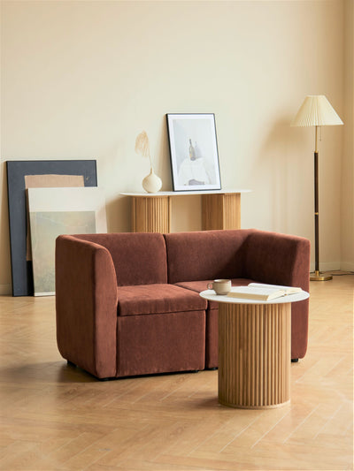 VARDE2PLACES - Modulaire bank (2-zitter) van terracotta ribfluweel.