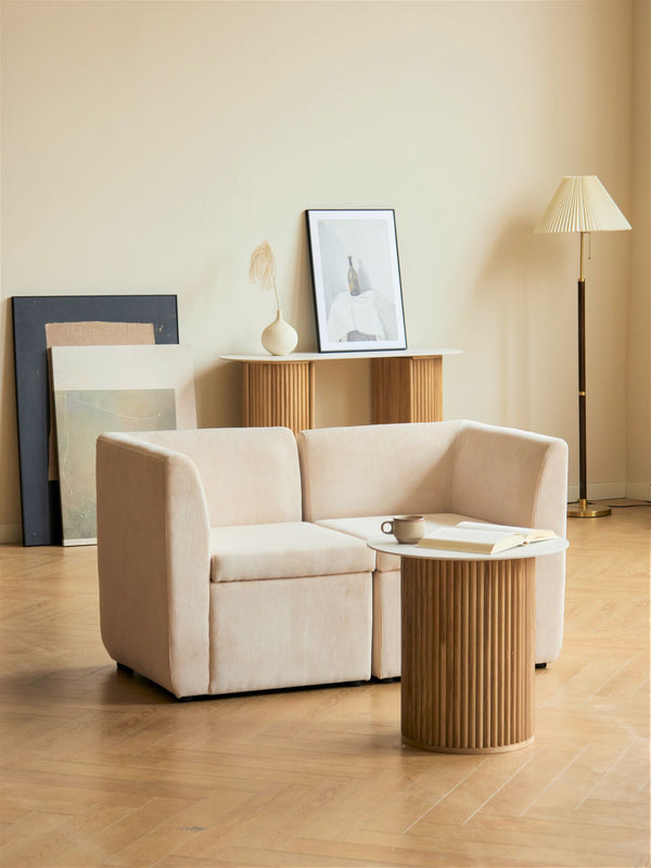 VARDE - Canapé modulable 2 personnes en velours côtelé beige