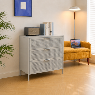 JOEN - Commode 3 tiroirs en métal beige
