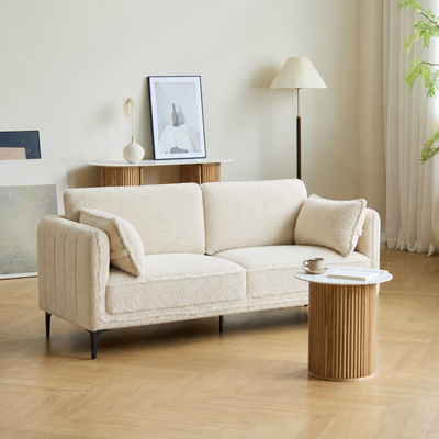 NUUK - 3-osobowa sofa z metalu i białej tkaniny bouclé