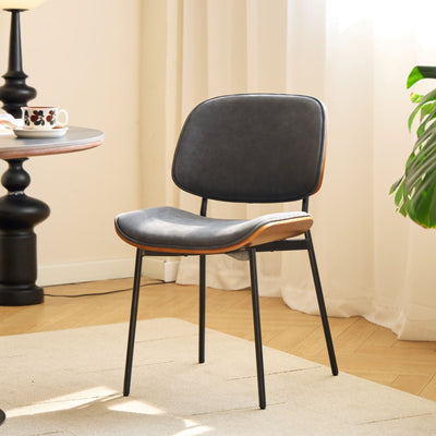 ODENSE - Set van 2 industriële metalen en zwarte kunstleren stoelen