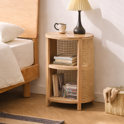 ALTA - Nachttisch aus Massivholz und Rattan Braun
