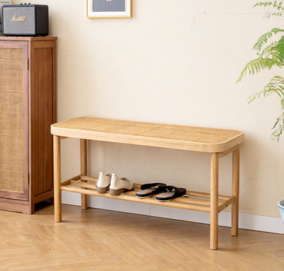 ASUGI - Holzbank aus Kiefernholz und Rattan