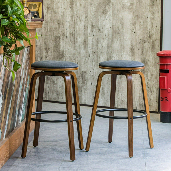 Lot de 2 tabourets de bar en bois et simili noir