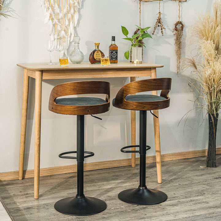 Lot de 2 tabourets de bar en bois et simili noir