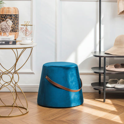 Pouf en velours bleu avec corde