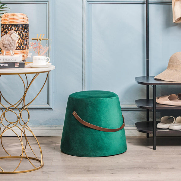 Pouf en velours vert avec corde