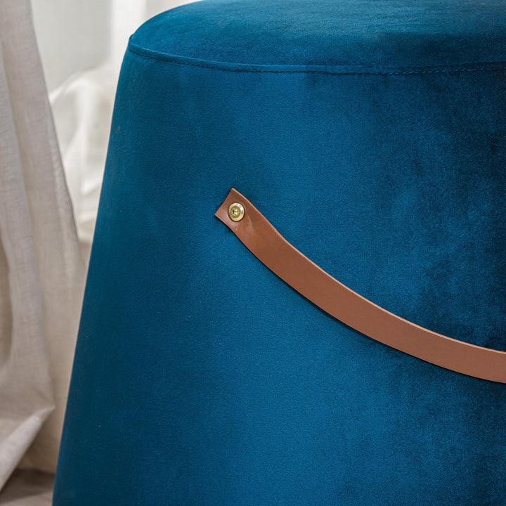 Pouf en velours bleu avec corde