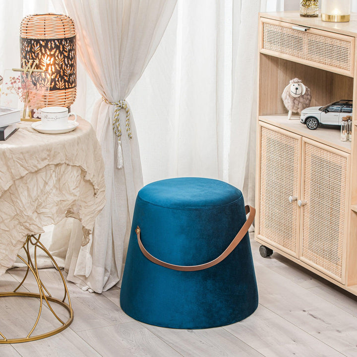 Pouf en velours bleu avec corde