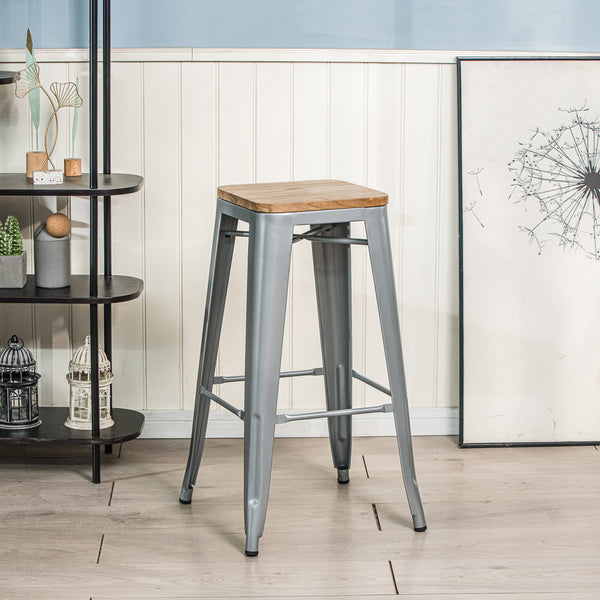 NASH - Lot de 4 tabourets de bar en métal et bois gris