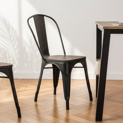 NASH - Lot de 4 chaises industrielles en métal et bois noir