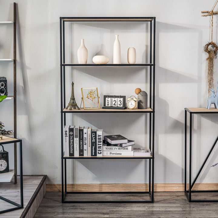 Etagère style industriel de 4 niveaux en bois et métal noir