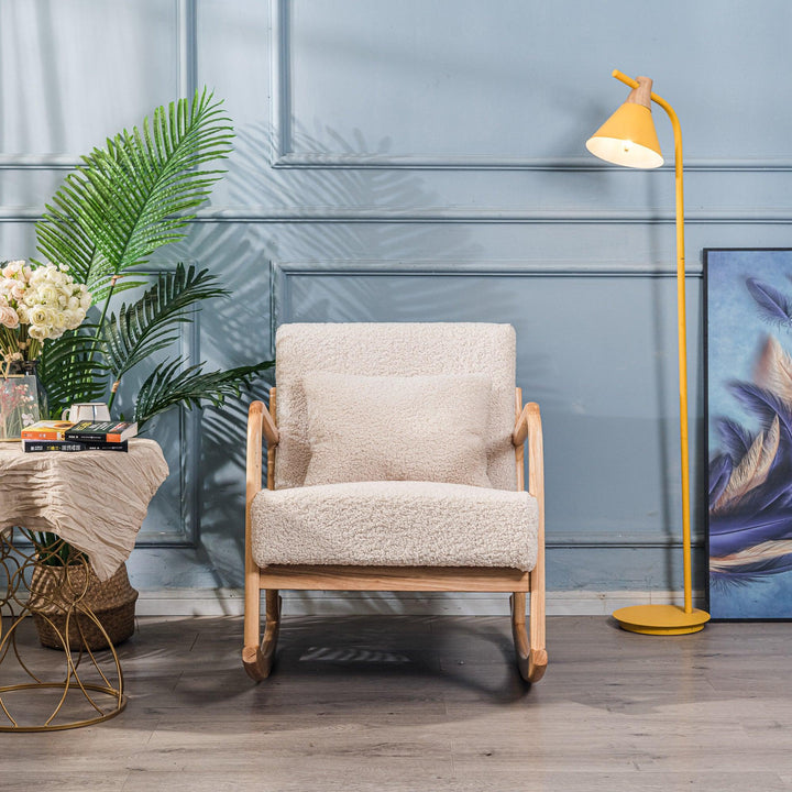 Rocking chair en bois massif et tissu beige