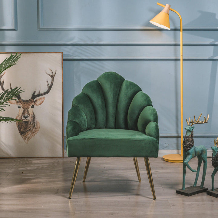 Fauteuil retro en métal et velours vert