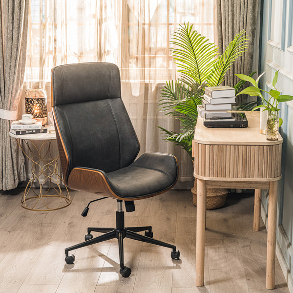 VICTORIA - Chaise de bureau en bois et suèdine noir