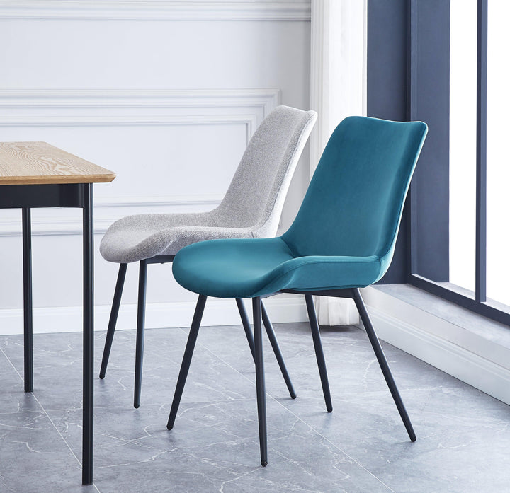 Lot de 2 chaises en métal et velours bleu canard