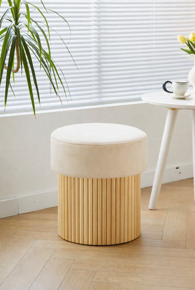 OTSU - Puf en madera y terciopelo beige