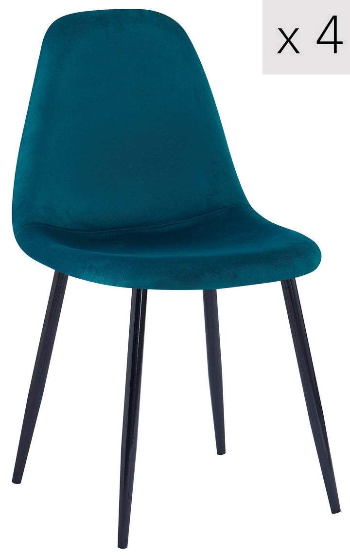 Lot de 4 chaises en métal et velours bleu canard