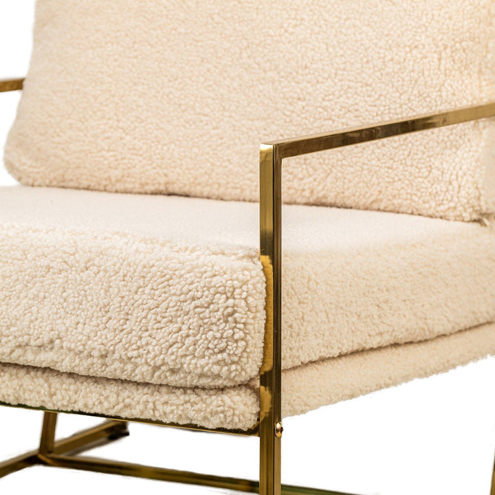 Fauteuil de salon en métal et bouclettes blanc