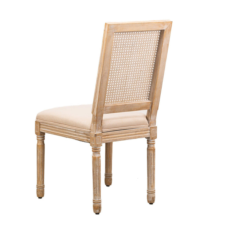 Lot de 2 chaises en bois et cannage avec assise en tissu beige