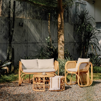 MOROTAI - Sofa i naturlig rattan og beige stof