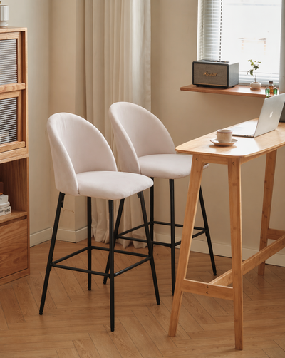 TABNILSSON - Set 2 taburetes altos en acero y tejido beige
