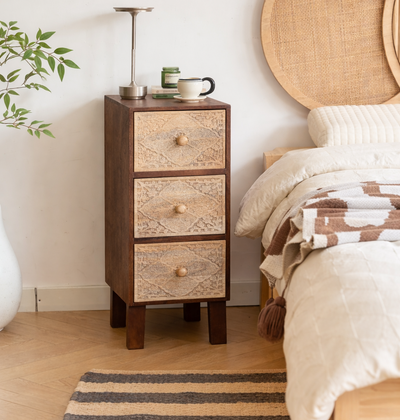 MADURAI - Commode met 3 laden van massief donker mangohout