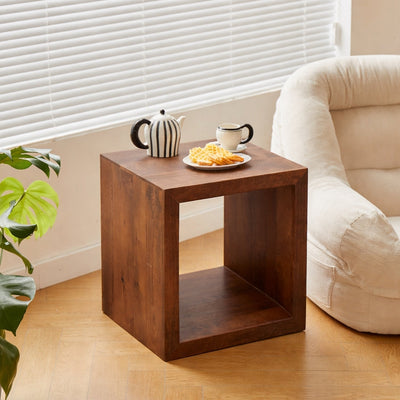 JABALPUR - Table d'appoint bout de canapé en bois de manguier foncé