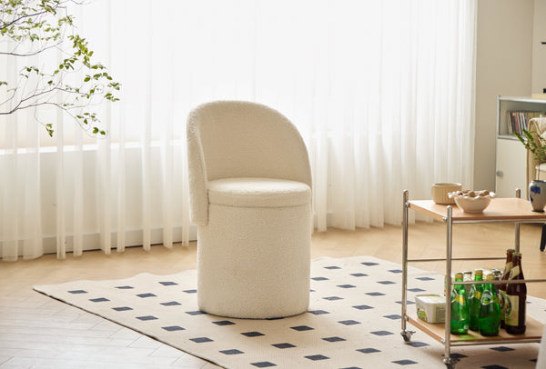 UMEA - Pouf avec dossier et rangement en bouclettes blanches