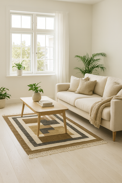 KOLARI - Tappeto rettangolare in cotone con motivi marroni ed écru 120 x 180 cm