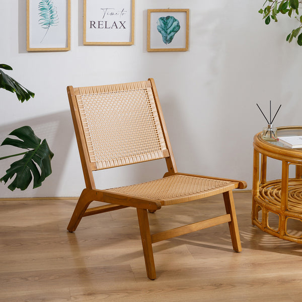 AGUILARES - Fauteuil intérieur extérieur en acacia massif et rotin