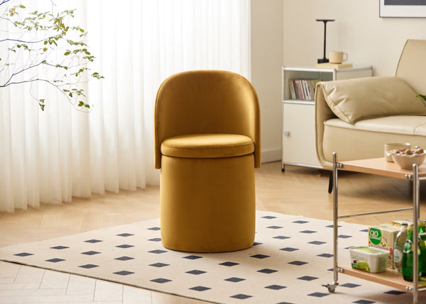 UMEA - Pouf avec dossier et rangement en velours jaune moutarde