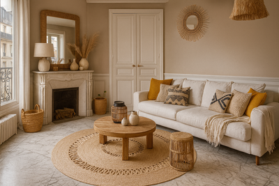 RUNE - Tappeto rotondo in juta naturale intrecciata marrone 130 x 130 cm