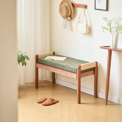 AHKKA - Banc en bois massif et tissu vert