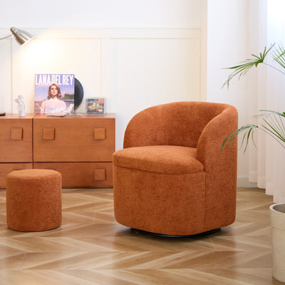 HALMSTAD - Drehsessel mit Hocker aus Stoff Terracotta