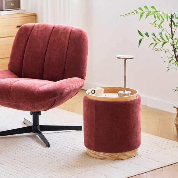 KEMI - Pouf avec rangement en tissu terracotta