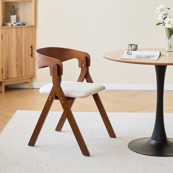 PORI - Lot de 2 chaises de salle à manger en noyer et tissu beige