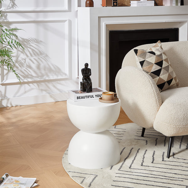 VEJEN - Table d'appoint bout de canapé intérieur extérieur en magnesite blanc