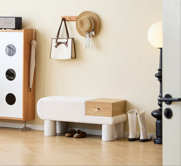 VADSO - Banc avec rangement en bouclettes blanches